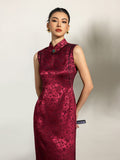 Isolde Wine Jacquard Dragon Cheongsam Dress