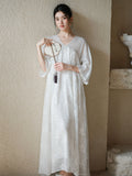Court Moon White Embroidered Cheongsam Dress