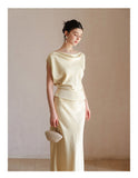 Thea 2-Piece Champagne Gold Satin Cheongsam Top
