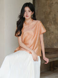 Yvette Peach Orange Silk Cheongsam Top
