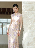 Shine Purple Mist Jacquard Cheongsam Dress