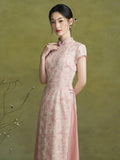 Magdalena Arresting Elegant Pink Cheongsam Dress Short Sleeve Qipao