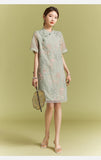 Dragon Light Green Embroidered Cheongsam Dress