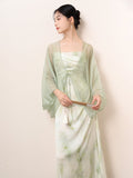 Sunflower Green Sheer Jacquard Cheongsam Dress