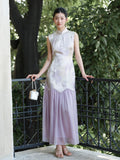 Francesca Silver Purple Sheer Panel Cheongsam Dress