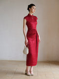 Cecilia Crabapple Red Satin Cheongsam Dress