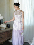 Francesca Silver Purple Sheer Panel Cheongsam Dress
