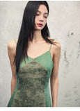 Celandine Green Vintage Print Cheongsam Dress