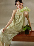 Patrician Green Mesh Layered Cheongsam Dress