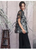 Yarrow Black Butterfly Mesh Cheongsam Top
