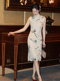 Pyrite Rose Print Chiffon Cheongsam Dress