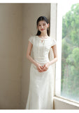 Gwendolyn Jasmine White Embroidered Cheongsam Dress