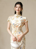 Sage Licorice Apricot Silk Cheongsam Dress