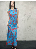 Persephone Blue Color-Block Cheongsam Dress