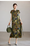 Moonstone Flower Green Chiffon Cheongsam Dress