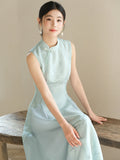 Leonie Water Blue Jacquard Cheongsam Dress