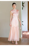 Theodora Mist Pink Jacquard Satin Cheongsam Dress