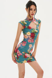 Katarina Flowing Floral Velvet Cheongsam Qipao Dress