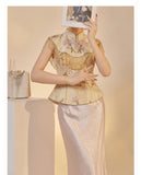 Sabrina 2-Piece Embroidered Shawl Cheongsam Set