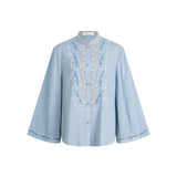 Beatrice Gold Embroidered Tencel-Linen Shirt Cheongsam
