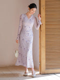 Nerissa Purple Smoke Floral Cheongsam Dress