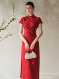 Opal Red Jacquard Satin Cheongsam Dress