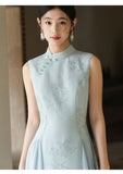 Leonie Water Blue Jacquard Cheongsam Dress