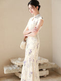Oleander Purple Smoke Mermaid Cheongsam Dress