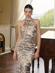 Talitha Elevated Bling Sequins Bright Color Cheongsam Qipao Dress