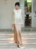 Kendra Golden Silk Beaded Cheongsam Top