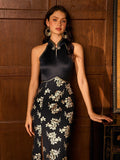 Dorinda Black High-Slit Jacquard Cheongsam