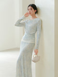 Hematite Sky Blue Lace Cheongsam Top