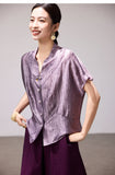 Charm Grape Purple Acetate Short Sleeve Top Cheongsam