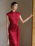 Cecilia Crabapple Red Satin Cheongsam Dress