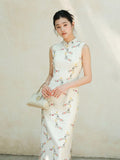 Giuliana Apricot Branch Embroidered Cheongsam Dress