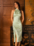 Xena Light Green High-Slit Cheongsam Dress
