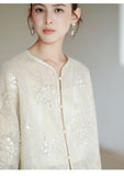 Clematis Golden Apricot Sequin Embroidered Top Cheongsam