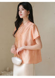 Yvette Peach Orange Silk Cheongsam Top
