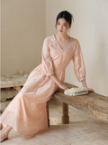 Ursula Peach Blossom Embroidered Cheongsam Dress