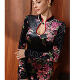 Ivory Black Velvet High-Slit Cheongsam