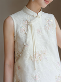 Tanzanite Clear White Lace Embroidered Cheongsam Dress