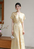 Song Champagne V-Neck Jacquard Cheongsam Dress