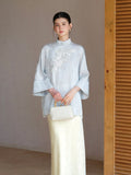 Tiara Cloud Blue Beaded Jacquard Cheongsam Top