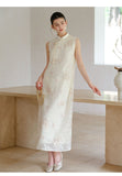 Tanzanite Clear White Lace Embroidered Cheongsam Dress