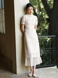 Onyx Apricot Hollow Embroidered Cheongsam Dress
