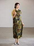 Moonstone Flower Green Chiffon Cheongsam Dress