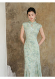 Bluebell Willow Green Embroidered Cheongsam Dress
