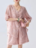 Rosalinda 2-Piece Nude Pink Chiffon Cheongsam Set