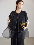 Ophelia 2-Piece Black Embroidered Cheongsam Vest