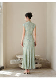 Bluebell Willow Green Embroidered Cheongsam Dress